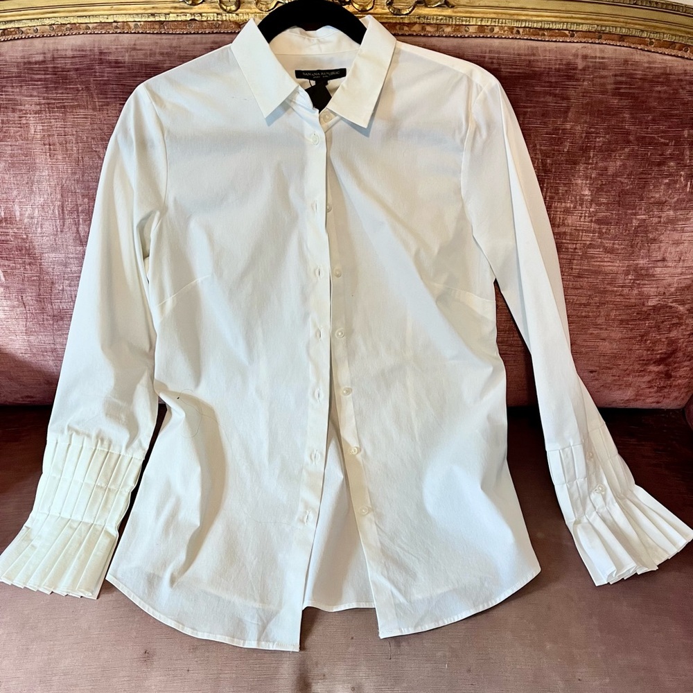 Ruffle Sleeve Fitted White Blouse